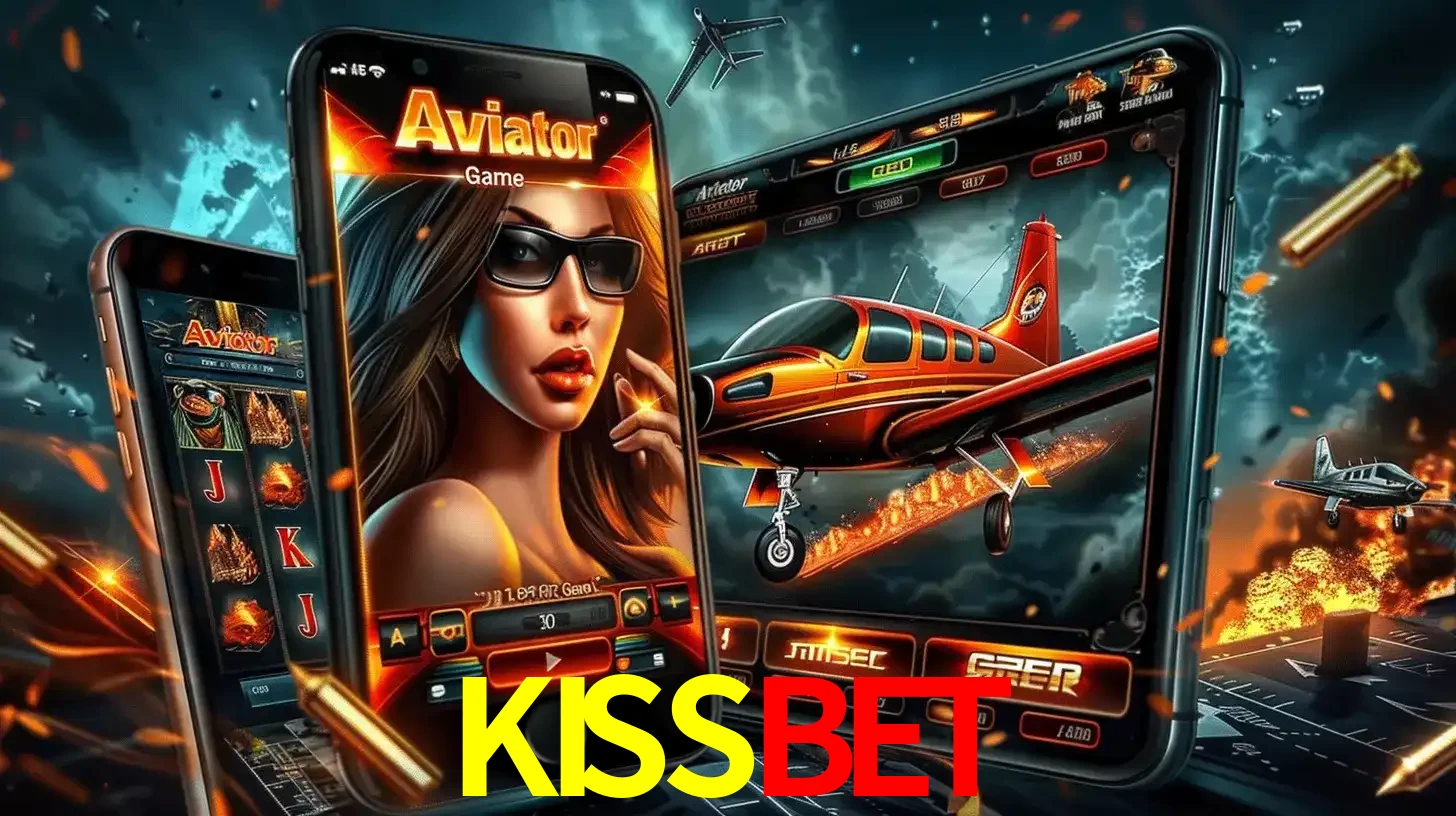 O popular jogo de apostas Aviator exibido em vários celulares e tablets, mostrando a interface emocionante e a ação de voo disponíveis para jogar agora no KISSBET.